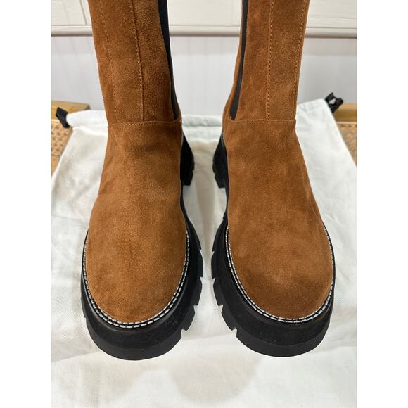 3.1 Phillip Lim Kate Lug Sole Mid Calf Combat Boot Saddle Brown Suede Sz. 10 NIB - Picture 6 of 15